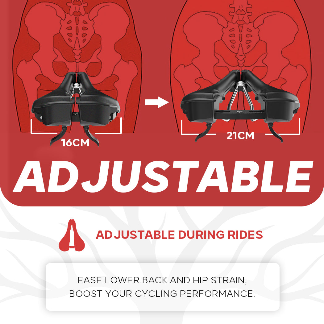 HUGEOAKS Width Continuously Adjustable Bike Seat - Comfortable & Prostate Friendly Bicycle Saddle for Mountain Bikes, Road Bikes, City Bikes & Exercise Bikes