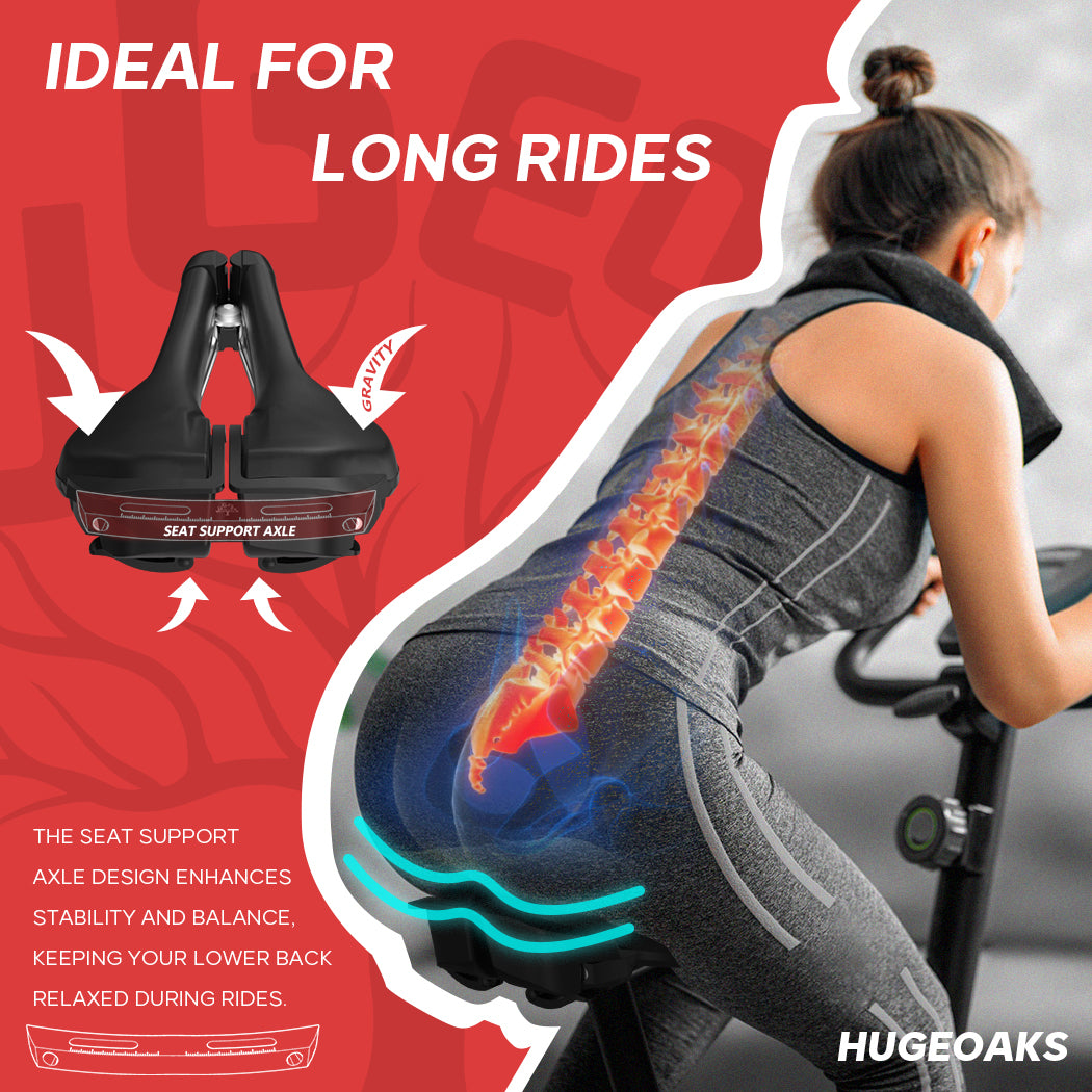 HUGEOAKS Width Continuously Adjustable Bike Seat - Comfortable & Prostate Friendly Bicycle Saddle for Mountain Bikes, Road Bikes, City Bikes & Exercise Bikes