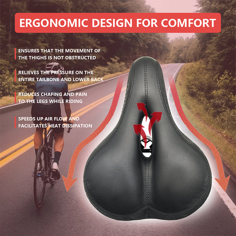 Hugeoaks Comfortable Bicycle Seat for Men and Women, Bike Seat with Dual Shock Absorbing Ball, Thick Memory Foam and Tail Light, Suitable for Mountain