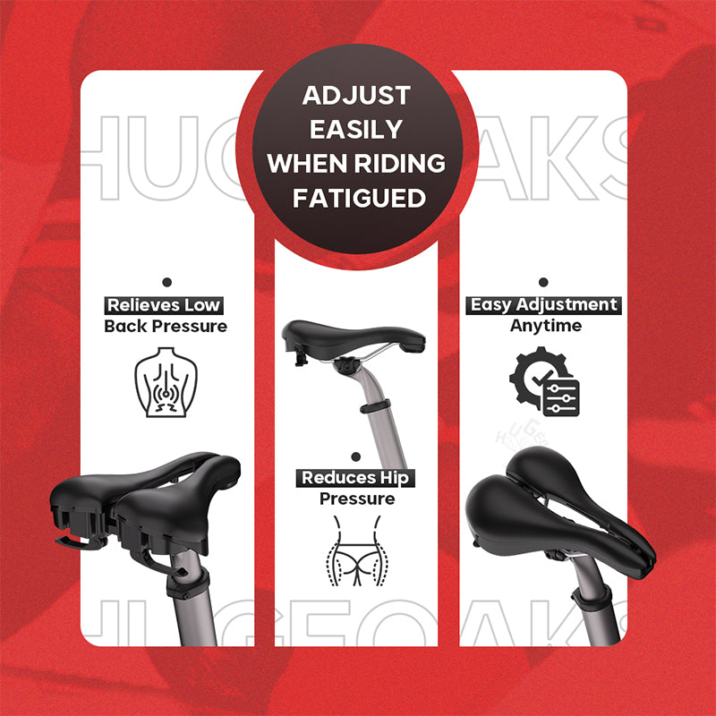 HUGEOAKS Bike Seat, Width Adjustable Bicycle Saddle, Prostate-Friendly Pressure and Pain Relief, Comfort on Long-Distance Rides, for MTB, Road Bike, Exercise Bike