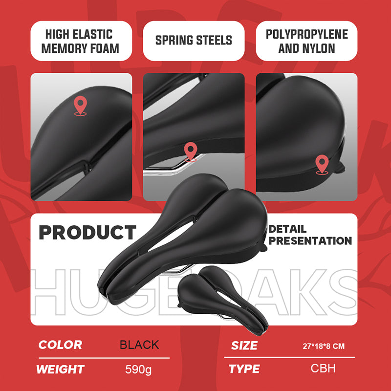 HUGEOAKS Bike Seat, Width Adjustable Bicycle Saddle, Prostate-Friendly Pressure and Pain Relief, Comfort on Long-Distance Rides, for MTB, Road Bike, Exercise Bike