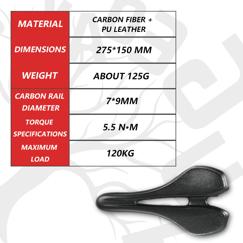 HUGEOAKS Bike Seat, Lightweight Road Bike Saddle, Comfortable Bike Seat, Carbon Fiber Bike Saddle, PU Leather Soft Saddle