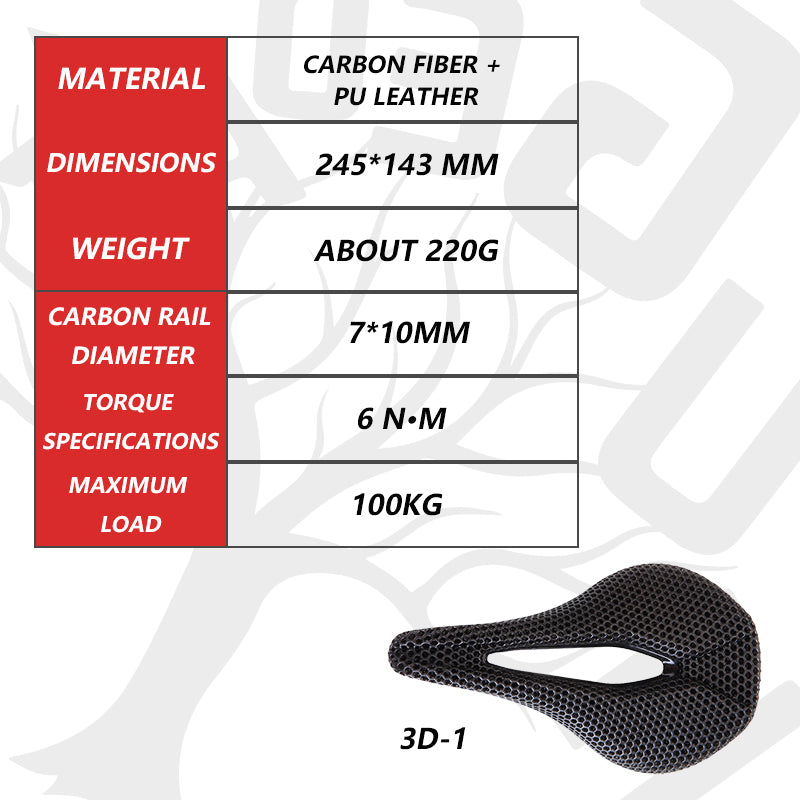 HUGEOAKS 3D Printed Bike Seat, Lightweight Road Bike Saddle, Comfortable Bike Seat, Carbon Fiber Bike Saddle