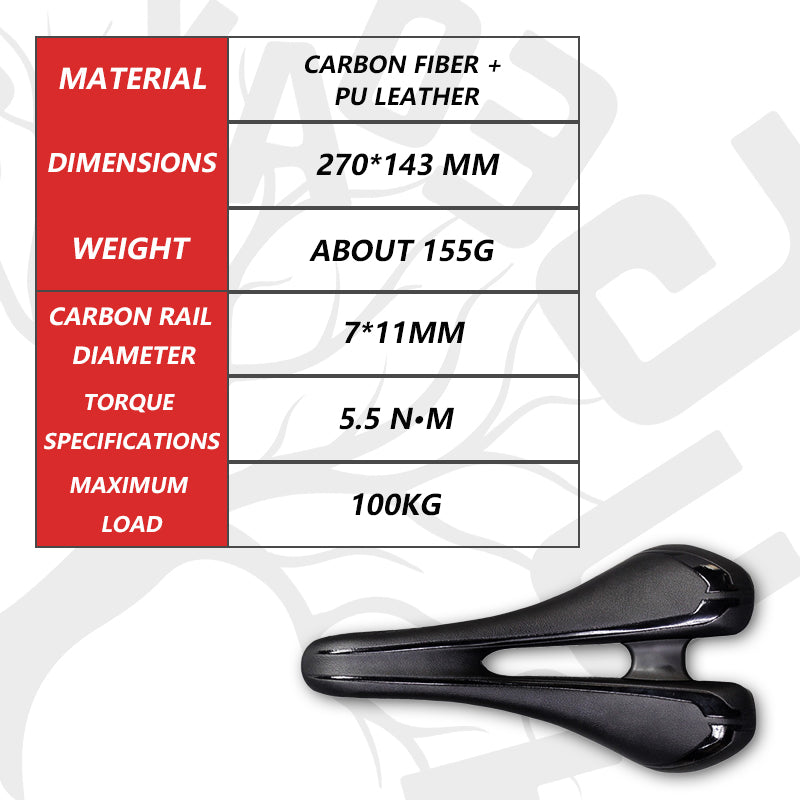 HUGEOAKS Bike Seat, Lightweight Road Bike Saddle, Comfortable Bike Seat, Enhanced Carbon Fiber Bike Saddle, PU Leather Soft Saddle